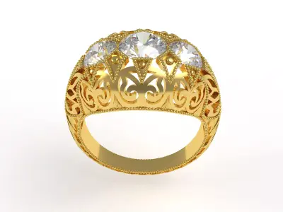 Three Stone Art Deco Ring 3D print model