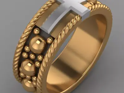 Religion cross ring made of two types of metal 3D print model