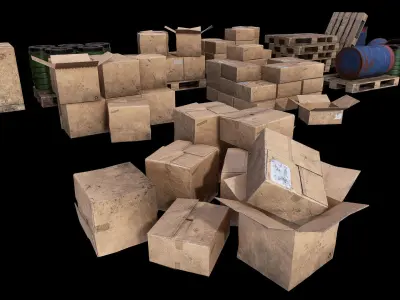 Warehouse Set dirt PBR Game Ready Low-poly 3D model