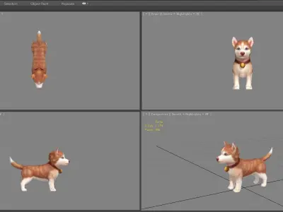 Cartoon husky puppy - brown dog Low-poly 3D model