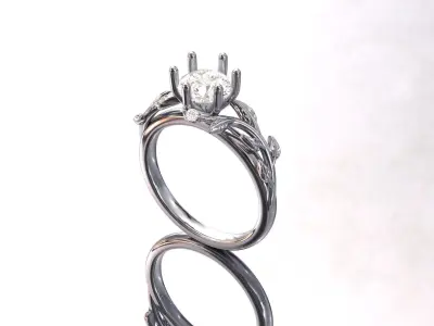 Leaf Vines Engagement Ring with Side Stones Version 2 3D print model