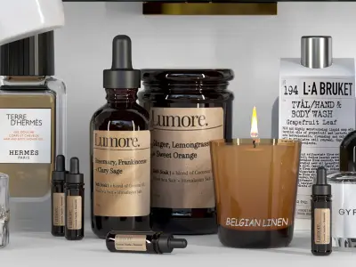 Collection of cosmetics and accessories for bathroom  3D model