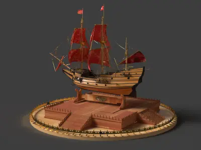 Chinese sail ship  Low-poly 3D model