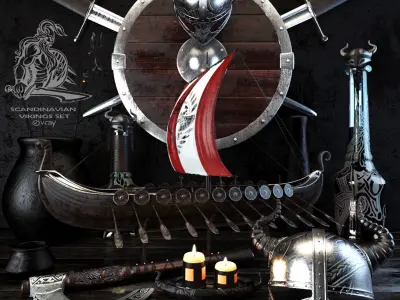 Scandinavian vikings set 3D model