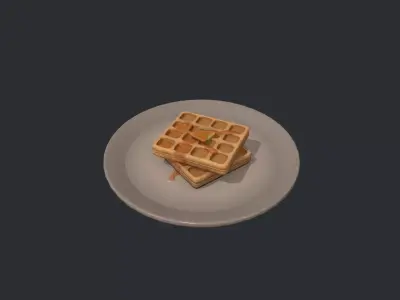 Plate of Waffles Low-poly 3D model
