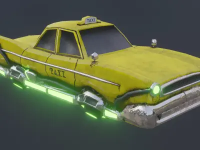 Hovercar futuristic old taxi  Low-poly 3D model