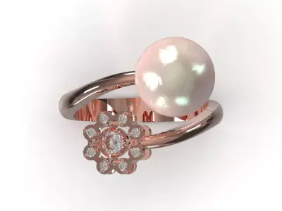 Pearl and Paved Flower Coil stl 3dm Ring pr0074 3D print model