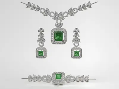 Two-tone gold jewelry set with diamonds and model  js0004 3D print model