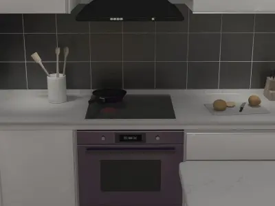 Kitchen modern with bar stools 3D model