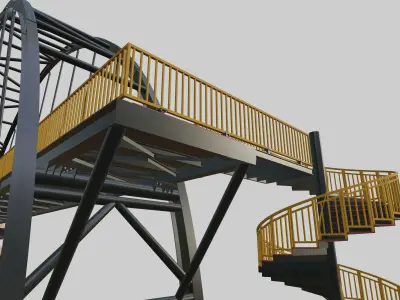 Steel Pedestrian Bridge-Arch Column Type-Spiral Stair-30 3D model