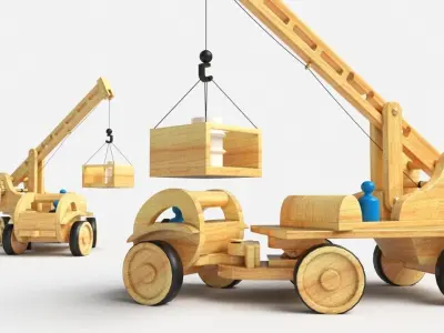 Wooden toy car crane for kids Low-poly 3D model