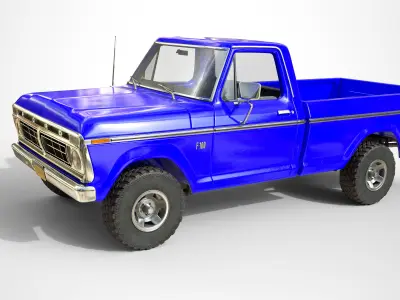 Ford Classic F100 pickup 1976 New Blue Low-poly 3D model