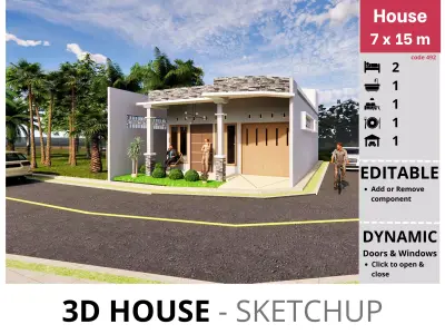 House 7x15m code 492- Sketchup 3D model 3D model 3D model