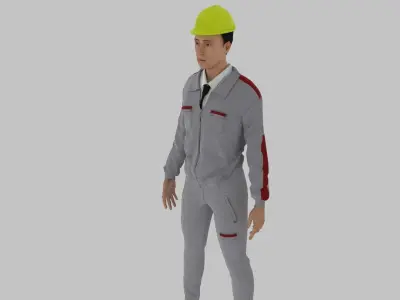 Engineer construction worker wearing hard hat Low-poly 3D model