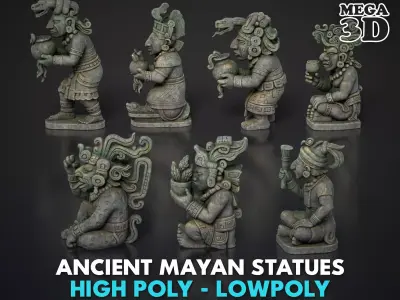 7 Ancient Mayan Statues 3D Asset Pack 250818 Low-poly 3D model