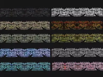 10 Lace Borders and Trims Materials Textures Low-poly 3D model
