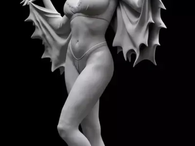 Vampire Woman 3D Fantasy Character Bat Wings Elegant Pose Low-poly 3D model