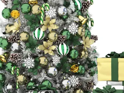 christmas tree with green ornaments 3D model