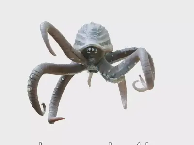 Bioluminescent Tentacle Creature with Multi-Limbed Body Low-poly 3D model