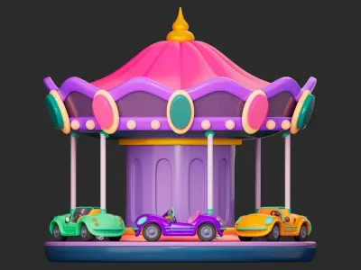 Cartoon Carousel Low-poly 3D model