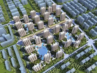 Contemporary High-Rise Residential Masterplan 3D model