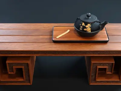 Carved Wood Coffee Table an Decoration 3D model
