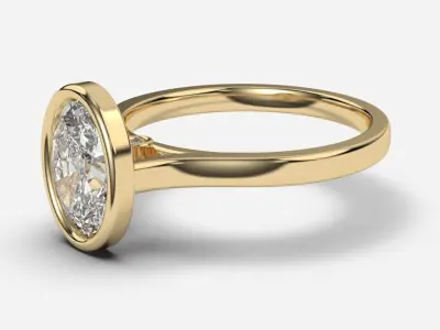 Oval Diamond Bezel Setting Solitaire Diamond Ring 3D print model