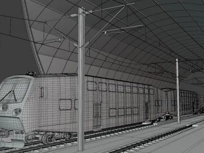 Station with BiLevel train III 3D model