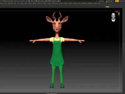 Green Antelope Cashier Man - ZBrush Character Basemesh 3D model