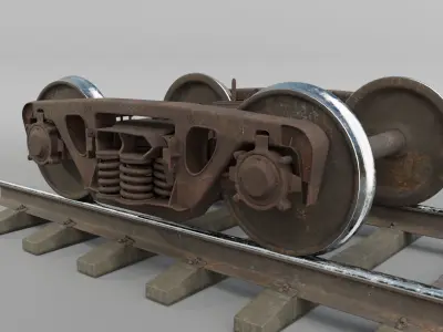 Railway Freight Bogie 18-100 Game ready Low-poly 3D model