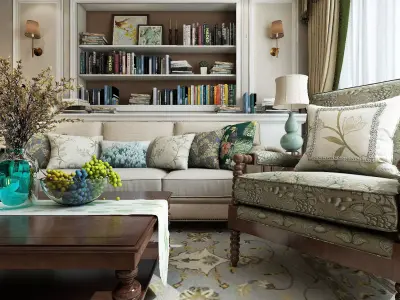 Modern American Style Living Room Design 3D model