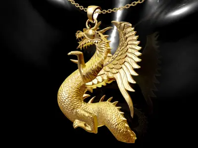 Dragon Statue Sculpture pendant jewelry gold 3D print model