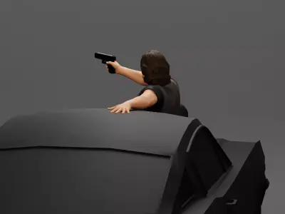 A man on a car aims a gun wearing a vest 3D print model