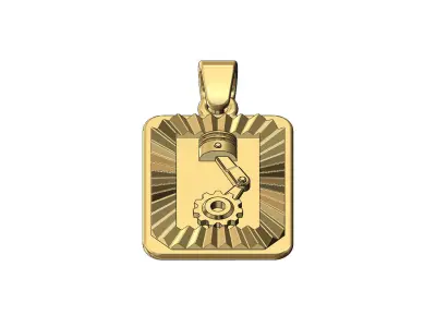 Motor gear piston faceted sunrays tag pendant charm 3D print model