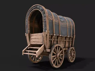 Covered Wooden Wagon Low Poly PBR Low-poly 3D model