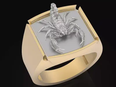 scorpion man ring Sculpture jewelry Gold silver 3D print model