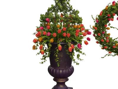 Vase with tulips and a wreath of tulips 07 3D model