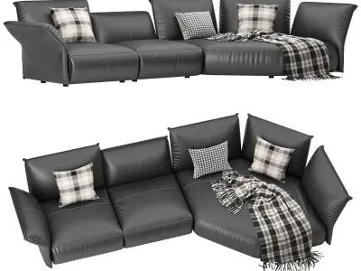 Flower Designed Luxury Calf Leather Sofa 3D model