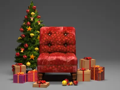 santa chair Santa Claus chair present high-poly 3D model