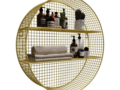 Homary 2-Tier Nordic Round Wall Mounted Grid Gold Shelves 3D model