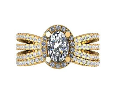 Pointed solitaire with oval halo 3D print model