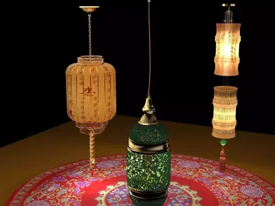 Chinese  red lantern  3D model 6