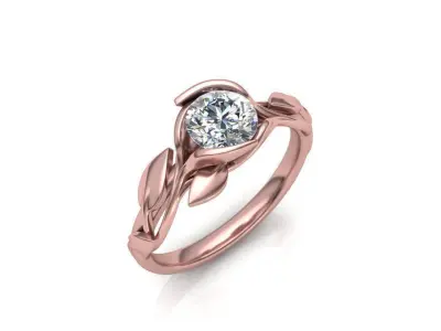 Leaves 6mm stone Engagement ring Printable 3d model 3D print model