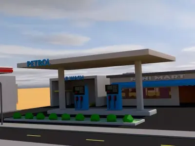 low-poly petrol gas station Low-poly 3D model