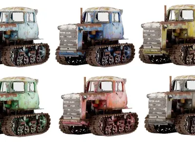 set of DT-75 rusted diesel tractor in 6 color variants iv7 Low-poly 3D model