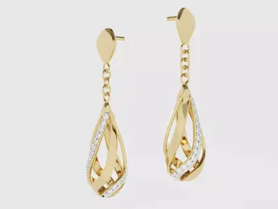Droplet Shaped Golden Earrings 3D model