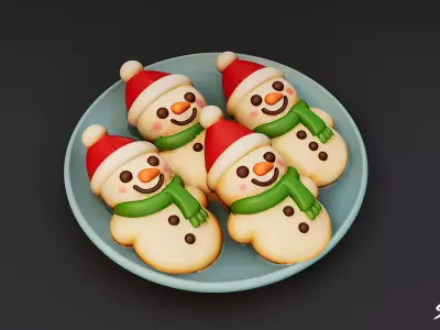 Snowman Cookie Plate Low-poly 3D model