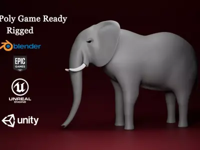 Low Poly Rigged Elephant Game Ready Low-poly 3D model