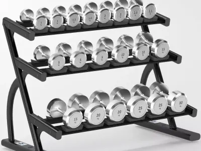 Gym-Tools-Fitness-Body-Building-set-08 dumbbell rack with fou... 3D model