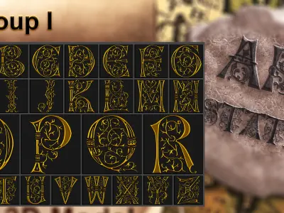 78 Ornamental Alphabet Alpha Brush and 3D Models Vol 7 3D model
